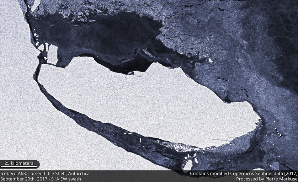 WÃ¤hrend der Eisberg A68 nach Norden treibt legt er eine FlÃ¤che von mehr als 5.800 km2 Meeresboden frei, die wÃ¤hrend der vergangenen 120000 Jahre vom Eis bedeckt war und nun plÃ¶tzlich den Bedingungen des offenen Meeres ausgesetzt ist. (Bild: Pierre Markuse)