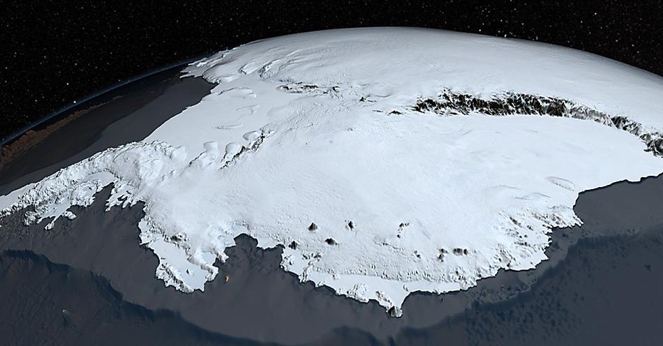 Der antarktische Eisschild bedeckt 98% des Kontinents und lässt nur einige wenige hohe Berge herausschauen, sogenannte Nunataks.